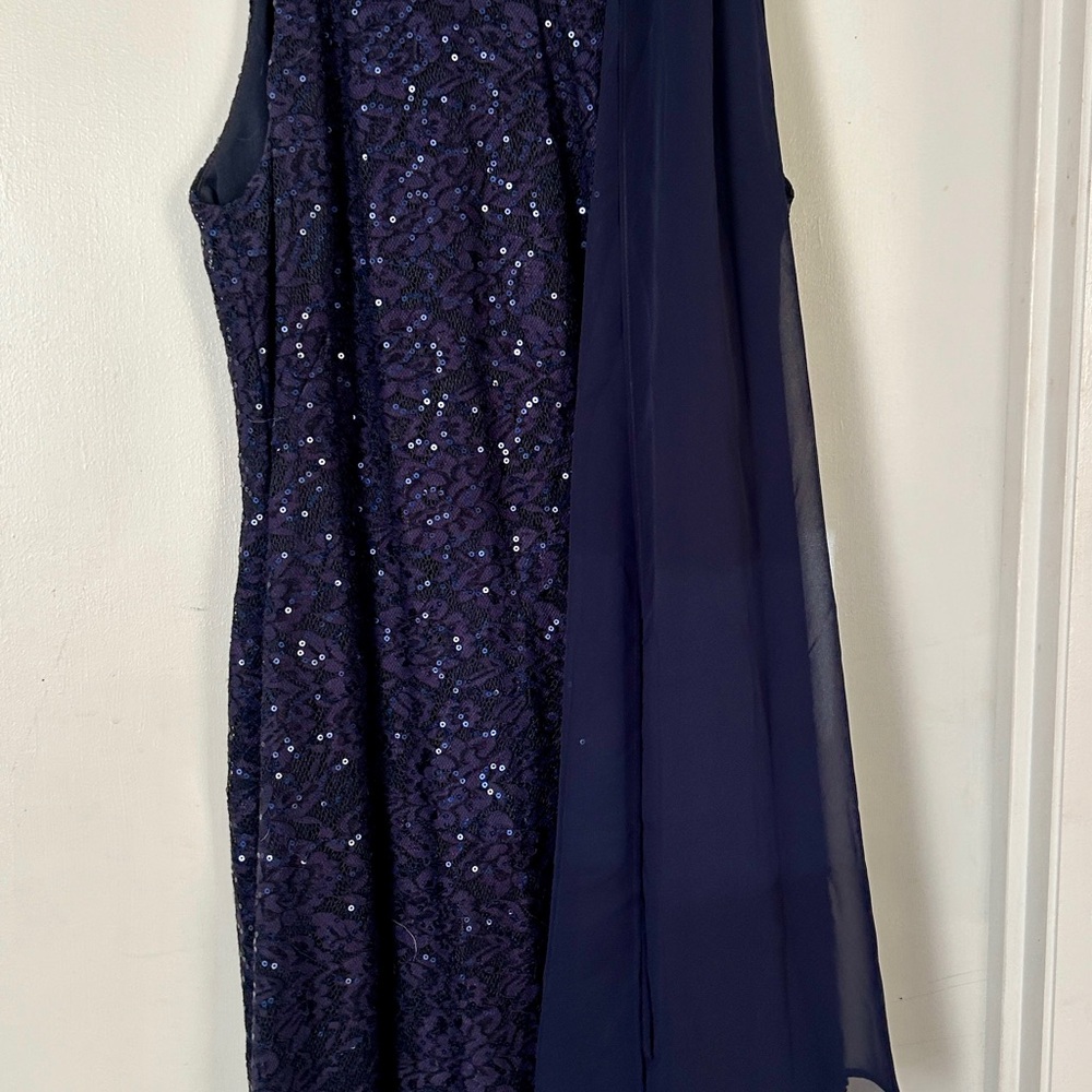 Vince Camuto One Shoulder Navy Sequin Dress